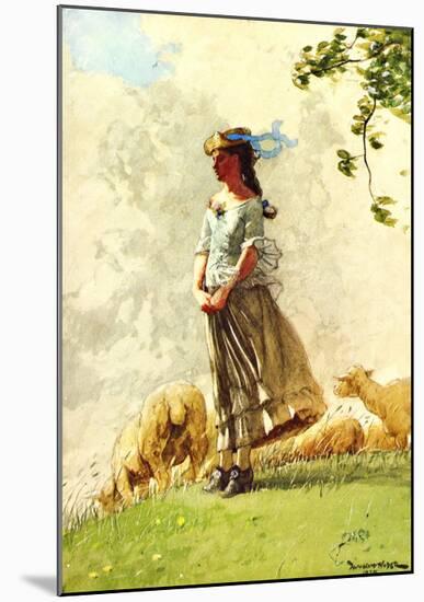 Fresh Air with Sheep-Winslow Homer-Mounted Giclee Print