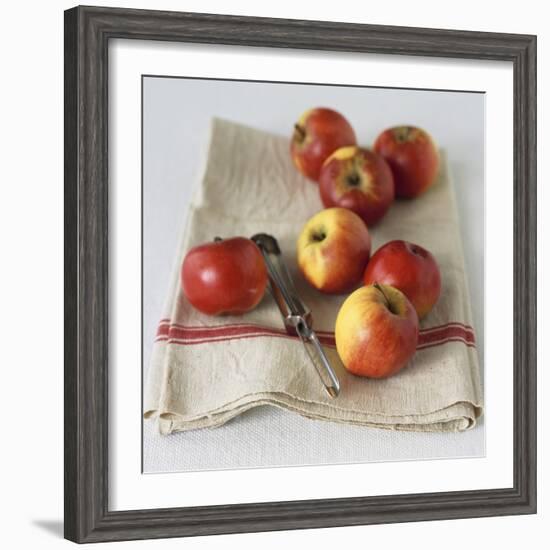 Fresh Apples on Linen Cloth with Peeler-Michael Paul-Framed Photographic Print