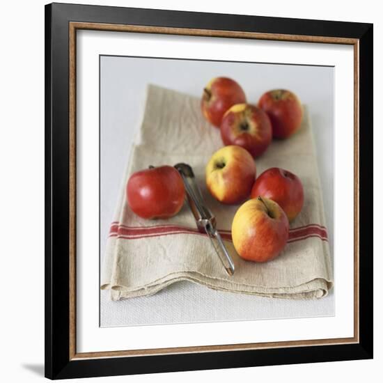 Fresh Apples on Linen Cloth with Peeler-Michael Paul-Framed Photographic Print