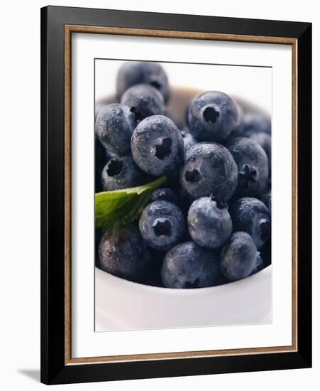 Fresh Blueberries with Leaf in Bowl-null-Framed Photographic Print