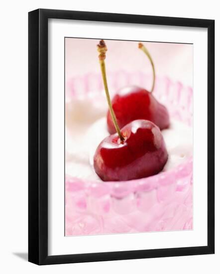 Fresh Cherries on Whipped Cream-null-Framed Photographic Print