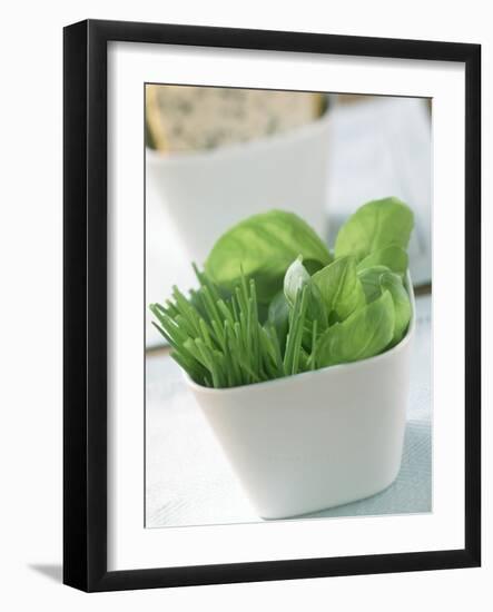 Fresh Chives and Basil in a Bowl-Eising Studio - Food Photo and Video-Framed Photographic Print