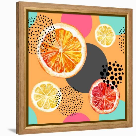 Fresh Citris and Colorful Circle Pattern-tanycya-Framed Stretched Canvas