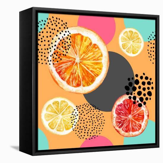 Fresh Citris and Colorful Circle Pattern-tanycya-Framed Stretched Canvas