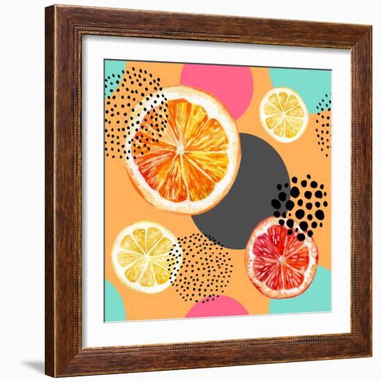 Fresh Citris and Colorful Circle Pattern-tanycya-Framed Premium Giclee Print