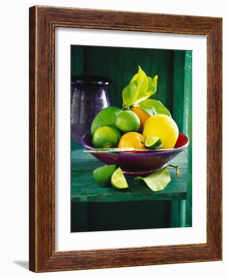 Fresh Citrus Fruits in Red Bowl-null-Framed Photographic Print