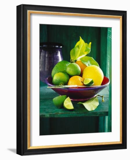 Fresh Citrus Fruits in Red Bowl-null-Framed Photographic Print