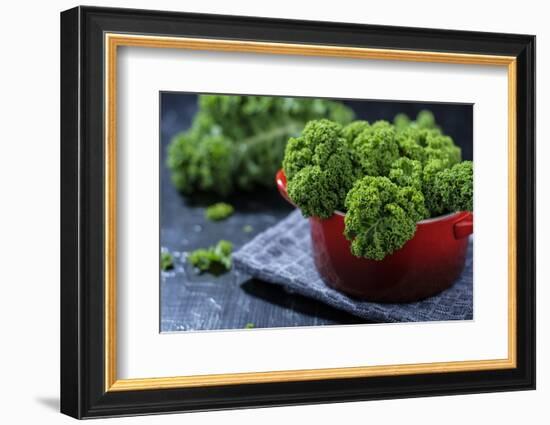 Fresh Curly Cale in Red Pot on Dark Subsoil-Jana Ihle-Framed Photographic Print