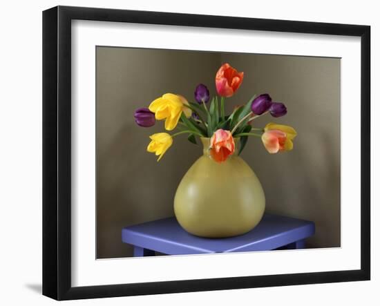 Fresh-Cut Tulips in Antique Glass Vase-Steve Terrill-Framed Photographic Print