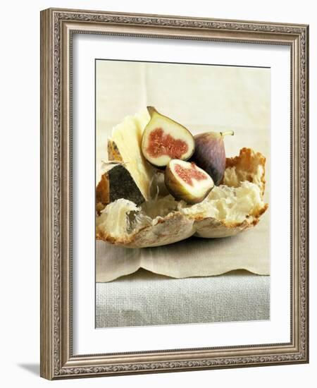 Fresh Figs and Cheese on Rustic White Bread-Ellen Silverman-Framed Photographic Print