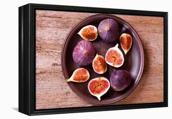 Fresh Figs in a Plate on Rustic Wooden Table-Marylooo-Framed Premier Image Canvas