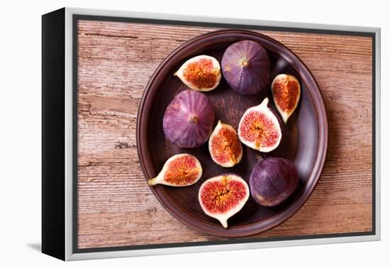 Fresh Figs in a Plate on Rustic Wooden Table-Marylooo-Framed Premier Image Canvas