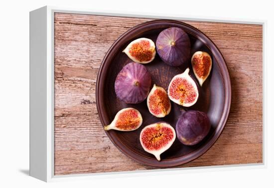 Fresh Figs in a Plate on Rustic Wooden Table-Marylooo-Framed Premier Image Canvas