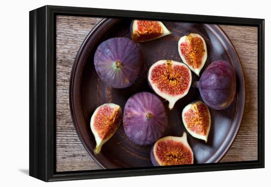 Fresh Figs in a Plate on Rustic Wooden Table-Marylooo-Framed Premier Image Canvas