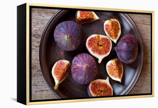 Fresh Figs in a Plate on Rustic Wooden Table-Marylooo-Framed Premier Image Canvas