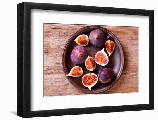 Fresh Figs in a Plate on Rustic Wooden Table-Marylooo-Framed Photographic Print