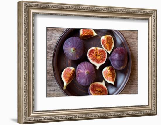 Fresh Figs in a Plate on Rustic Wooden Table-Marylooo-Framed Photographic Print