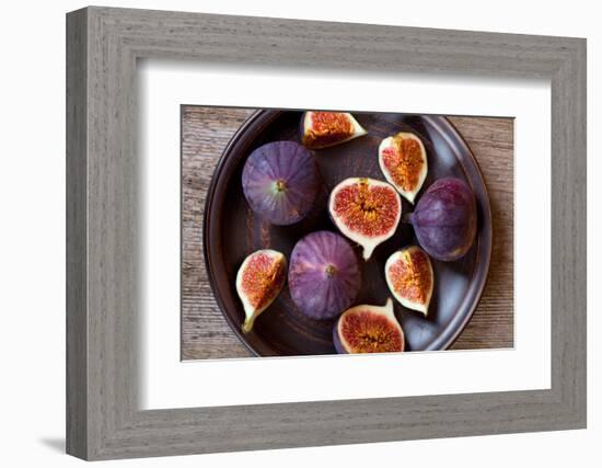 Fresh Figs in a Plate on Rustic Wooden Table-Marylooo-Framed Photographic Print