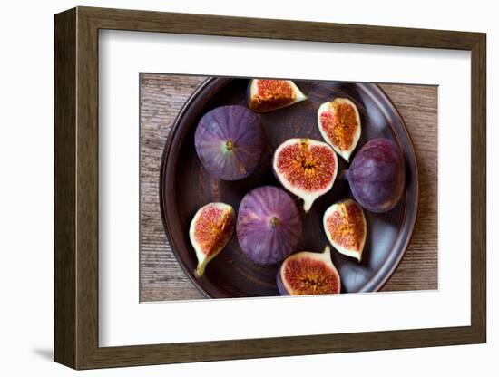 Fresh Figs in a Plate on Rustic Wooden Table-Marylooo-Framed Photographic Print