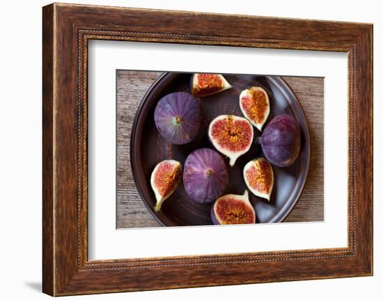 Fresh Figs in a Plate on Rustic Wooden Table-Marylooo-Framed Photographic Print