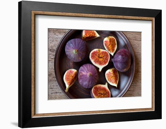 Fresh Figs in a Plate on Rustic Wooden Table-Marylooo-Framed Photographic Print