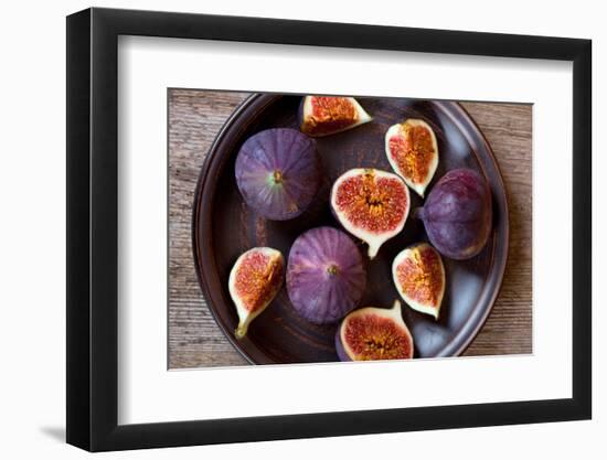 Fresh Figs in a Plate on Rustic Wooden Table-Marylooo-Framed Photographic Print