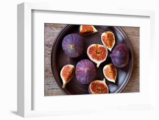 Fresh Figs in a Plate on Rustic Wooden Table-Marylooo-Framed Photographic Print