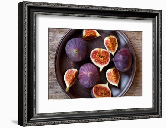 Fresh Figs in a Plate on Rustic Wooden Table-Marylooo-Framed Photographic Print