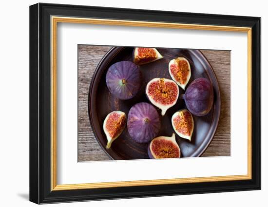 Fresh Figs in a Plate on Rustic Wooden Table-Marylooo-Framed Photographic Print