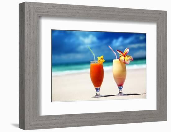 Fresh Fruit Juices on a Tropical Beach-Iakov Kalinin-Framed Photographic Print