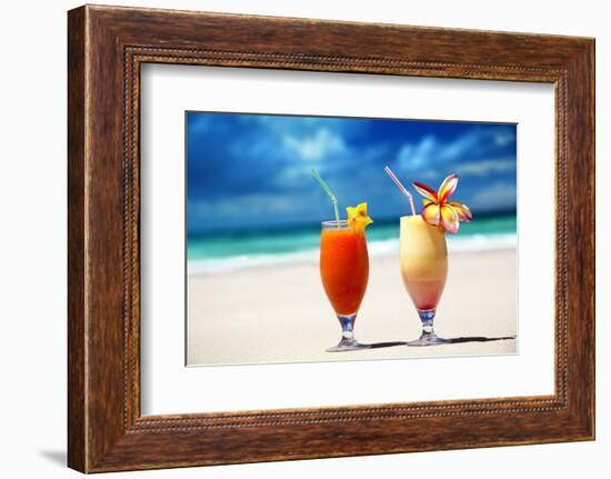 Fresh Fruit Juices on a Tropical Beach-Iakov Kalinin-Framed Photographic Print