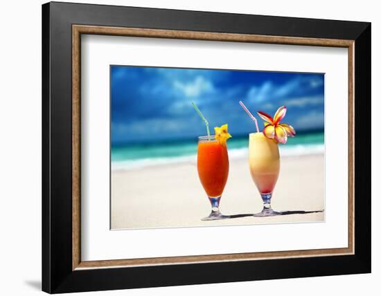 Fresh Fruit Juices on a Tropical Beach-Iakov Kalinin-Framed Photographic Print