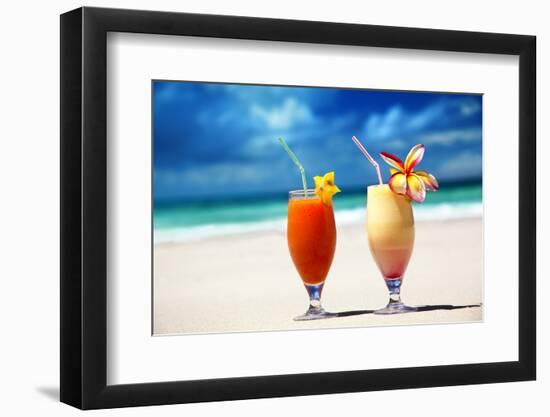 Fresh Fruit Juices on a Tropical Beach-Iakov Kalinin-Framed Photographic Print