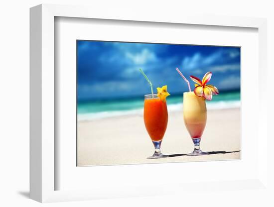 Fresh Fruit Juices on a Tropical Beach-Iakov Kalinin-Framed Photographic Print