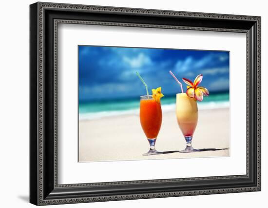 Fresh Fruit Juices on a Tropical Beach-Iakov Kalinin-Framed Photographic Print