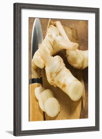 Fresh Galanga Roots and Asian Knife-Foodcollection-Framed Photographic Print