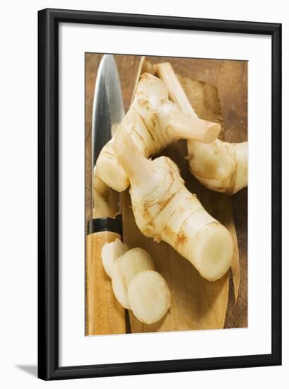 Fresh Galanga Roots and Asian Knife-Foodcollection-Framed Photographic Print