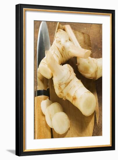 Fresh Galanga Roots and Asian Knife-Foodcollection-Framed Photographic Print