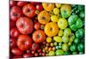 Fresh Heirloom Tomatoes Background, Organic Produce at a Farmer's Market. Tomatoes Rainbow.-Letterberry-Mounted Photographic Print