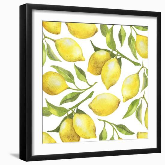 Fresh Lemons, Tree Branches, and Green Leaves-Maria Mirnaya-Framed Art Print