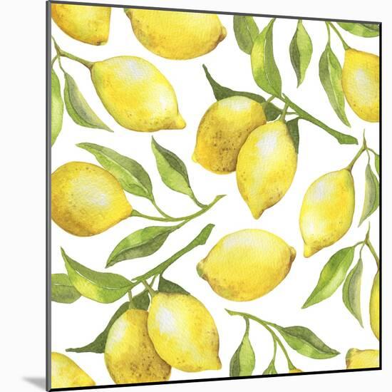 Fresh Lemons, Tree Branches, and Green Leaves-Maria Mirnaya-Mounted Art Print