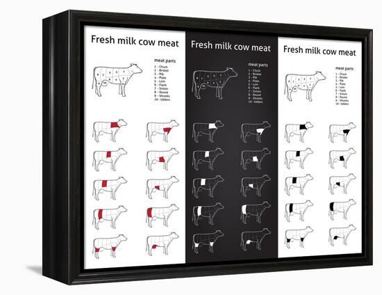 Fresh Milk Cow Meat Parts Icons for Packaging and Info-Graphic 1-ONiONAstudio-Framed Stretched Canvas