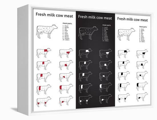 Fresh Milk Cow Meat Parts Icons for Packaging and Info-Graphic 1-ONiONAstudio-Framed Stretched Canvas