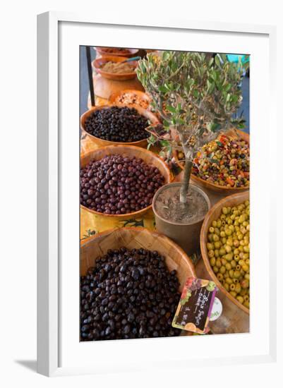 Fresh Olives for Sale at a Street Market in the Historic Provence Town of Eygalieres, France-Martin Child-Framed Photographic Print