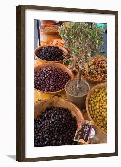 Fresh Olives for Sale at a Street Market in the Historic Provence Town of Eygalieres, France-Martin Child-Framed Photographic Print