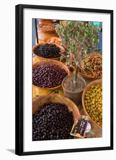 Fresh Olives for Sale at a Street Market in the Historic Provence Town of Eygalieres, France-Martin Child-Framed Photographic Print