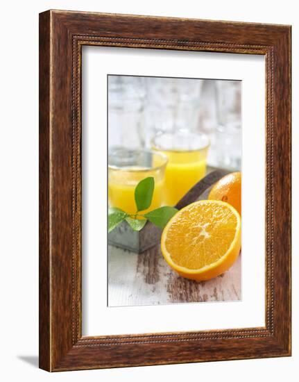 Fresh Pressed Orange Juice and Oranges-Jana Ihle-Framed Photographic Print