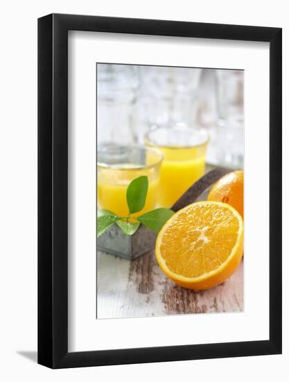 Fresh Pressed Orange Juice and Oranges-Jana Ihle-Framed Photographic Print