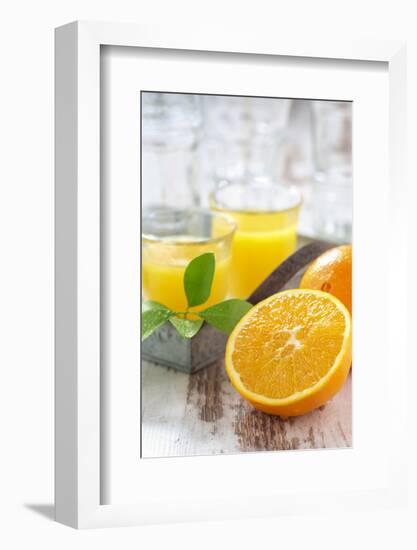 Fresh Pressed Orange Juice and Oranges-Jana Ihle-Framed Photographic Print