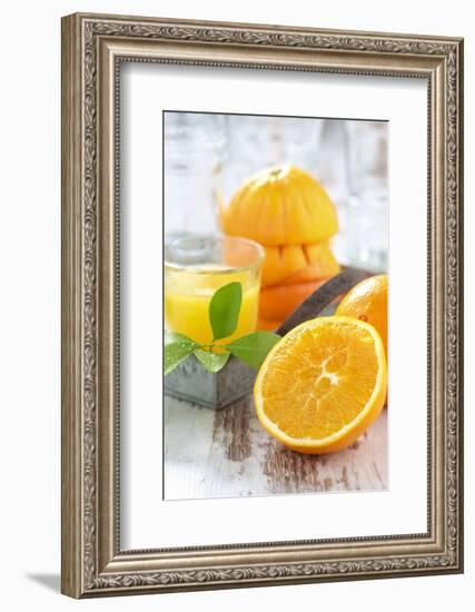 Fresh Pressed Orange Juice and Oranges-Jana Ihle-Framed Photographic Print